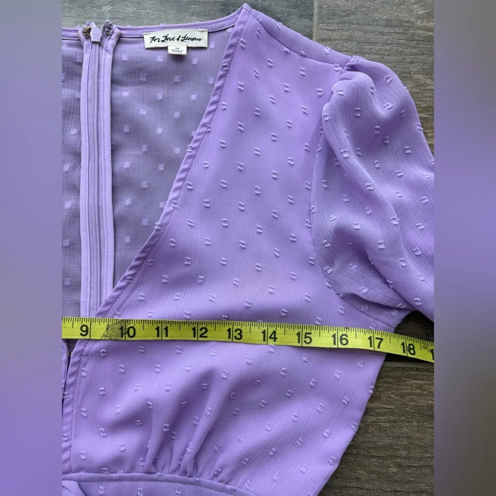 For Love And Lemons Tarta Long Sleeve Mini‎ Dress Swiss Dots Purple Medium